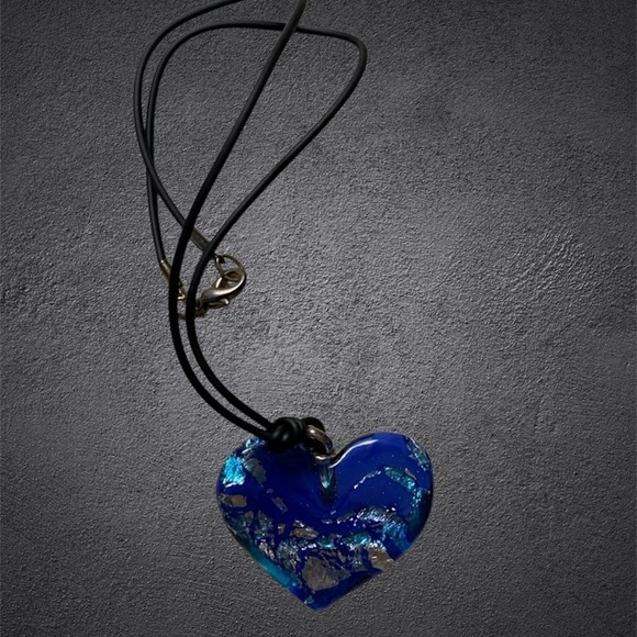 Heart of Gold with Metallic Leaf - Blue with Black Rubber Chain NWOT - Picture 1 of 11